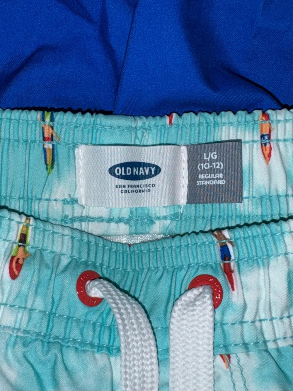 NWT Old Navy Boys Surf Print Swim Trunks | Blue Tie-Dye | Size L (10-12)